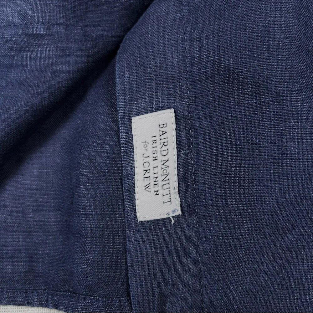 J. Crew Baird McNutt Irish Linen Navy Blue Button Down Blouse Size 14 Slim EUC - Picture 8 of 9